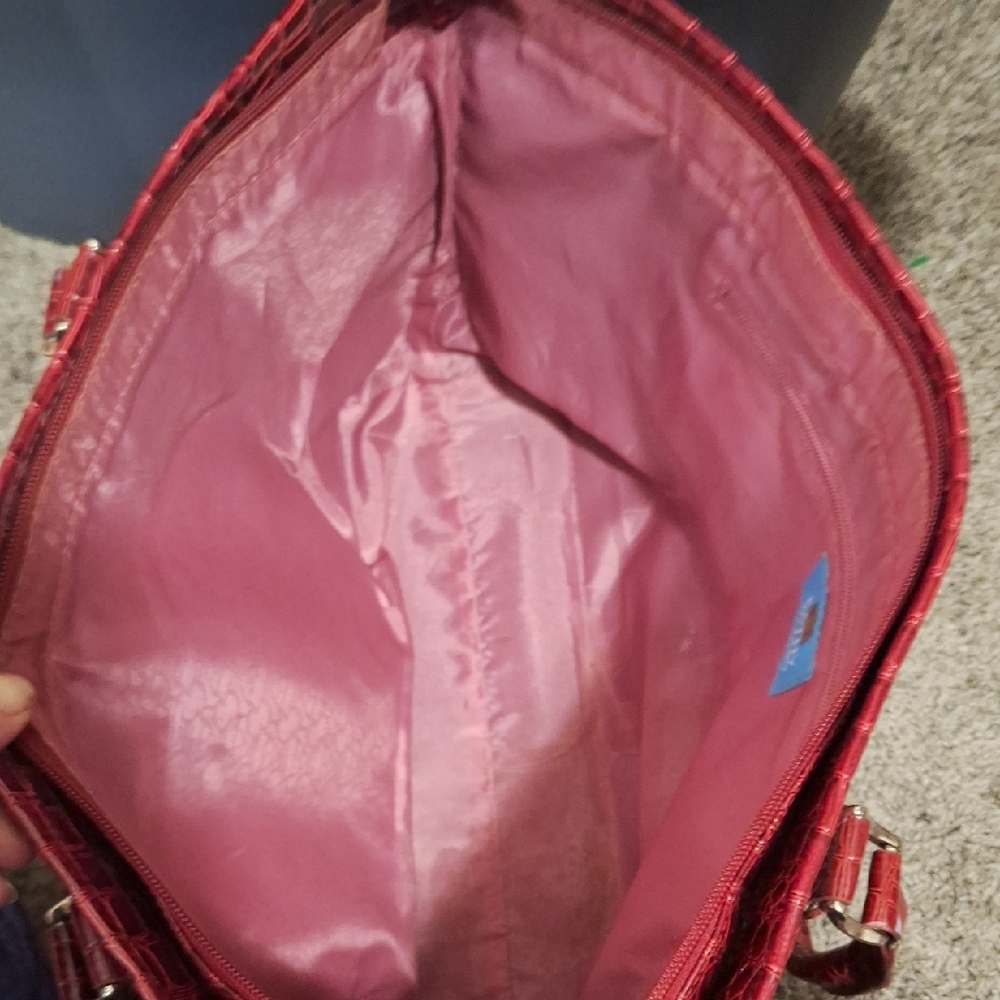 Kathy Van Zeeland Shoulder Bag Briefcase-Glossy Crocodile Texture - Burgundy Red - Picture 5 of 10